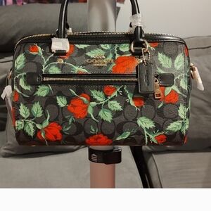 Coach Black and Red Floral Satchel